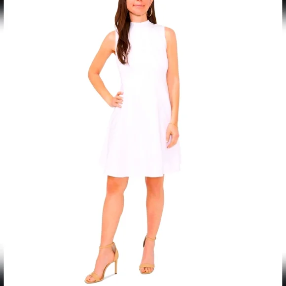 NEW Msk Petite High-Neck Panel-Front Sleeveless Linen Shift Dress